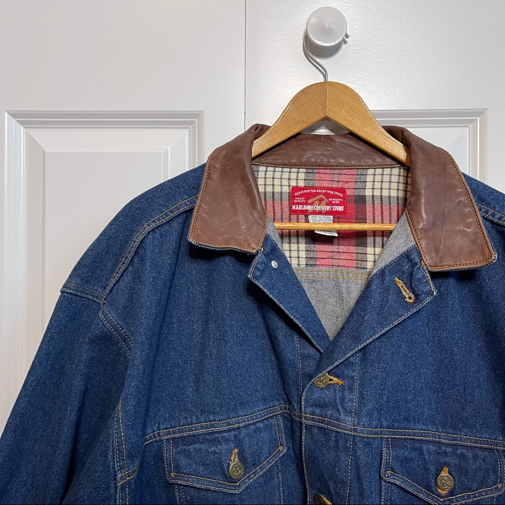 VTG Oversized Denim and Leather Jacket Marlboro Country Store Men's Size XL